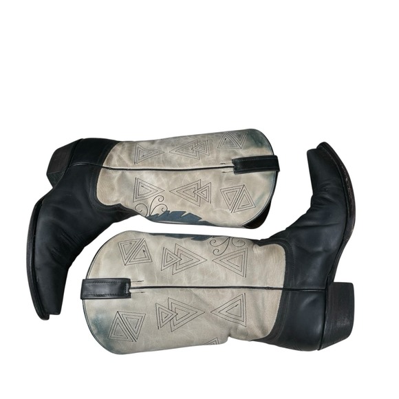 EIGHT SECOND ANGEL AZTEC FEATHER Cowboy Boots Women's Sz 8 Cream/Gray / Black - Picture 7 of 16